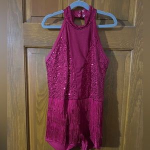 Red dance costume with fringe
